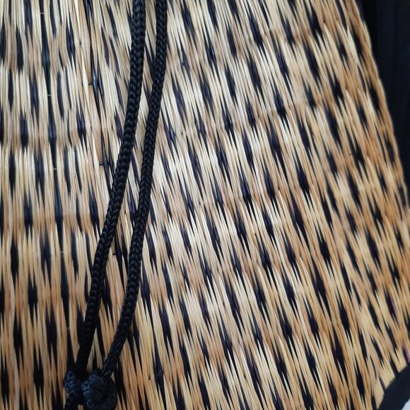 Basket of Cambodia Drawstring Woven Straw Black & Tan Tote Bag - Picture 10 of 10